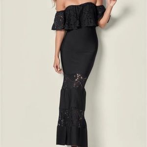 Venus Black Off Shoulder Lace Detail Dress